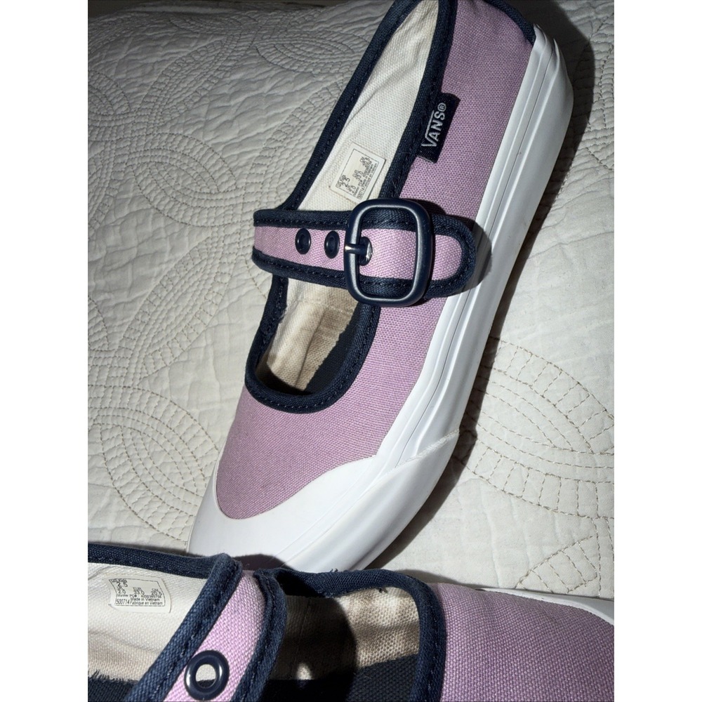 Vans Mary Jane Kids Size 2.5 Lavender Purple Navy Blue Canvas‎ Buckle Shoes - Picture 2 of 10